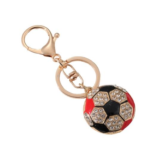 Keychain Pendant Rhinestones Inlaid Football Design Key Chain with Enamel Finish Lobster Clasp Backpacks Accessory красный