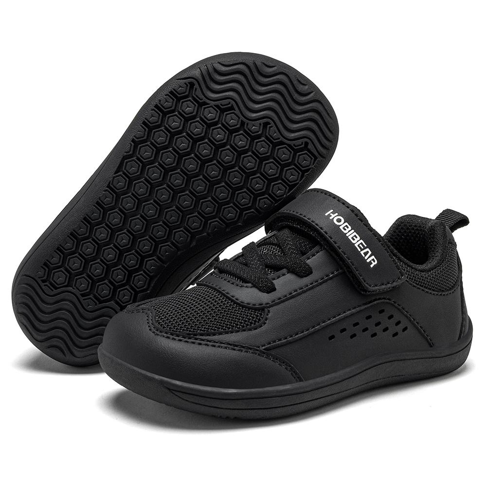 HOBIBEAR Kids Toddler Wide Toe Shoes Barefoot Hook Loop Sneakers Zero Drop Artificial Leather Mesh Non-Slip Shoes