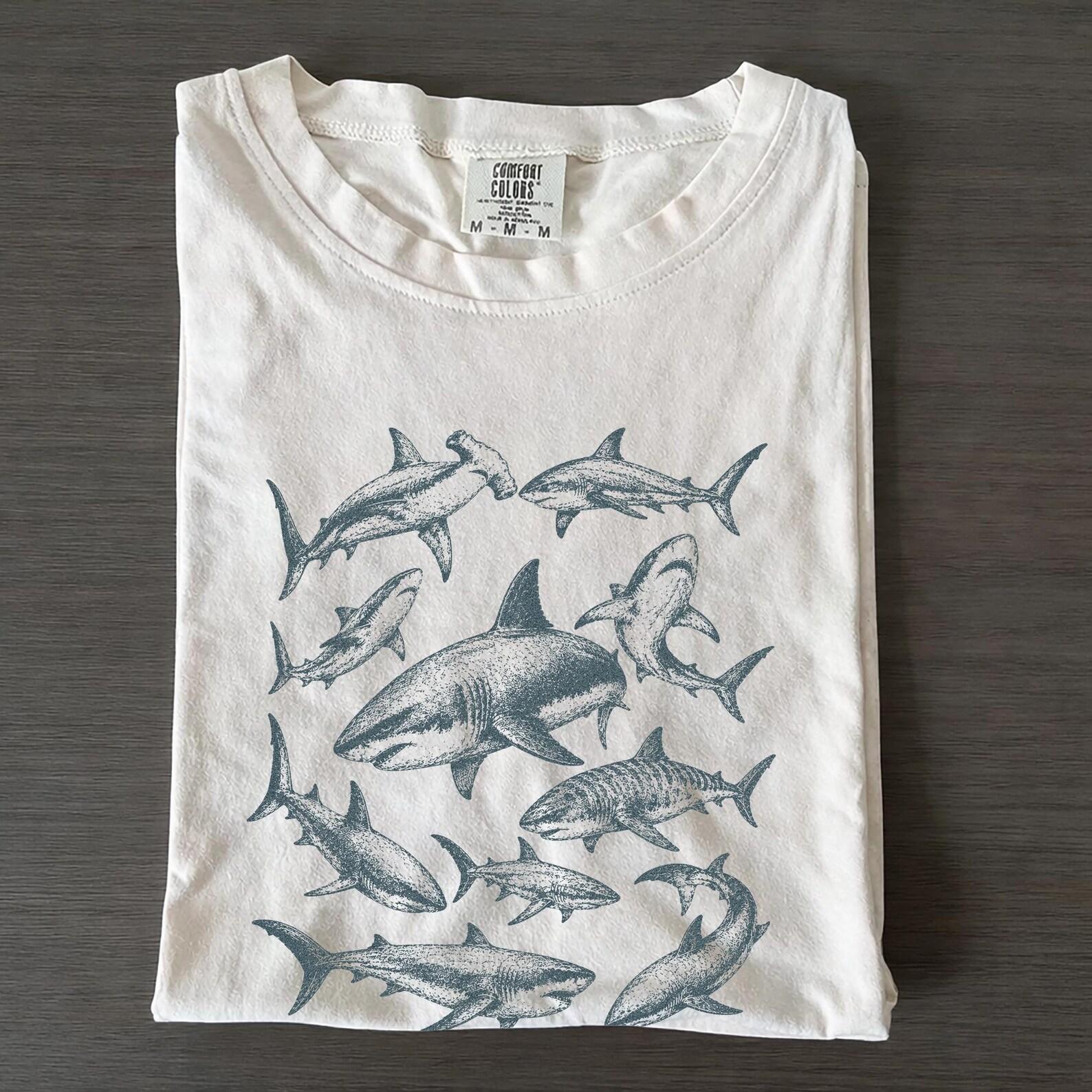 Vintage Shark Graphic Tee, Ocean Predator Marine Life Shirt, Comfort Colors Cotton Top S