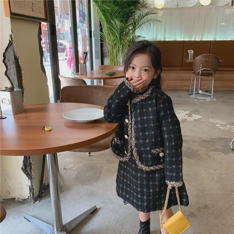 Cardigan à carreaux pour bébé fille printemps 2023 - Manteau court de style coréen