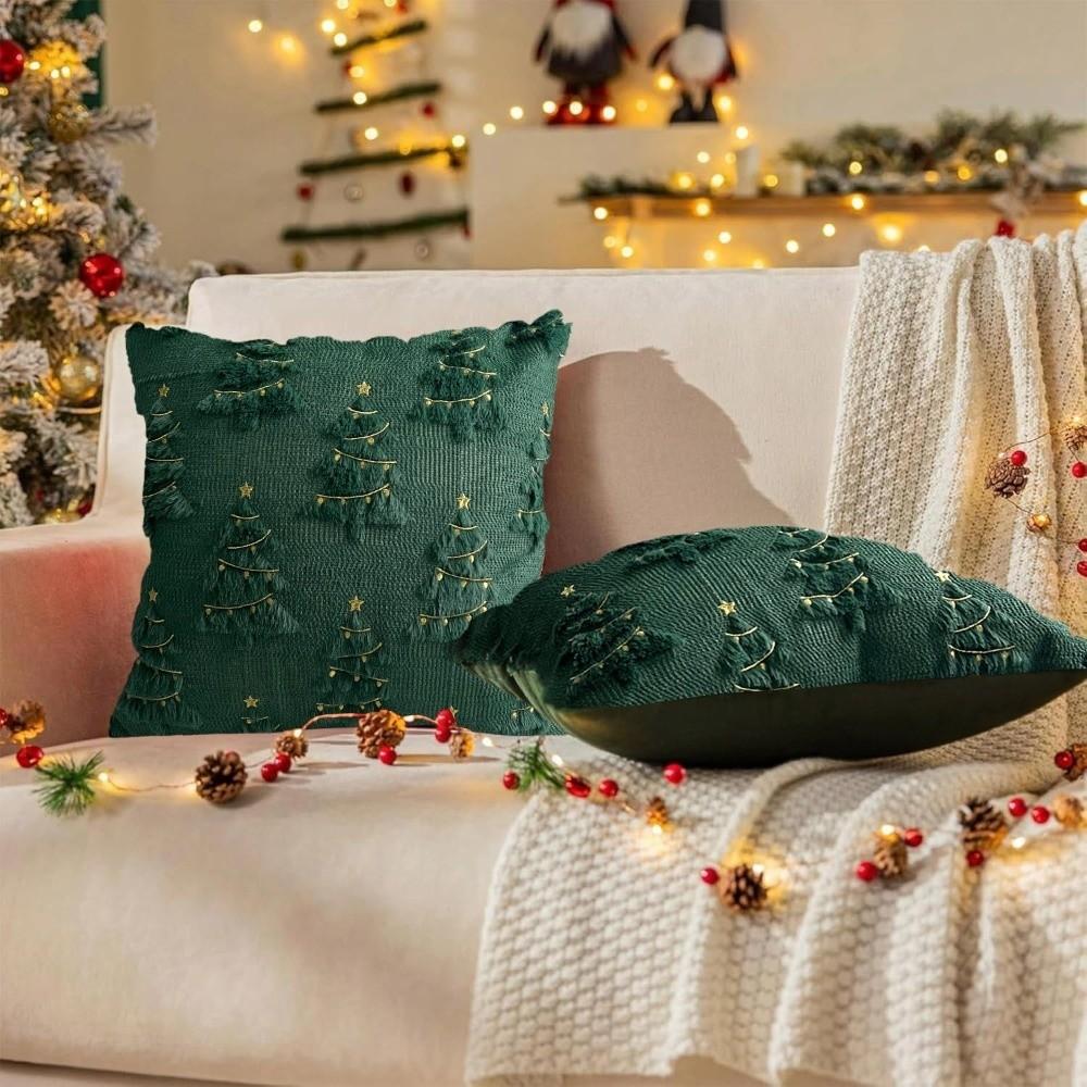 Short Plush Cushion Slipcover Xmas Tree with Light Throw Pillow Cover  Sofa Decoration