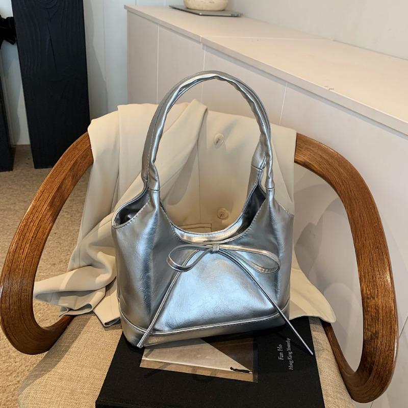 New Bow Niche Pu Women's Bag Simple Commuter Literary Shoulder Bag Large Capacity Underarm Tote Bag Women