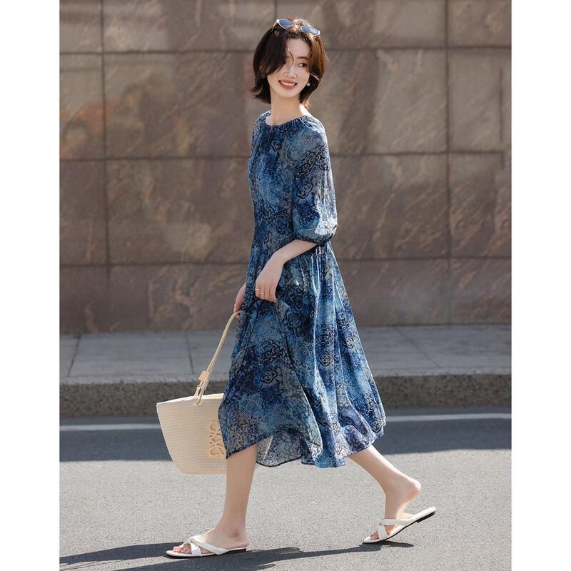 Elegant Pleated Polka Dot Summer Dress S