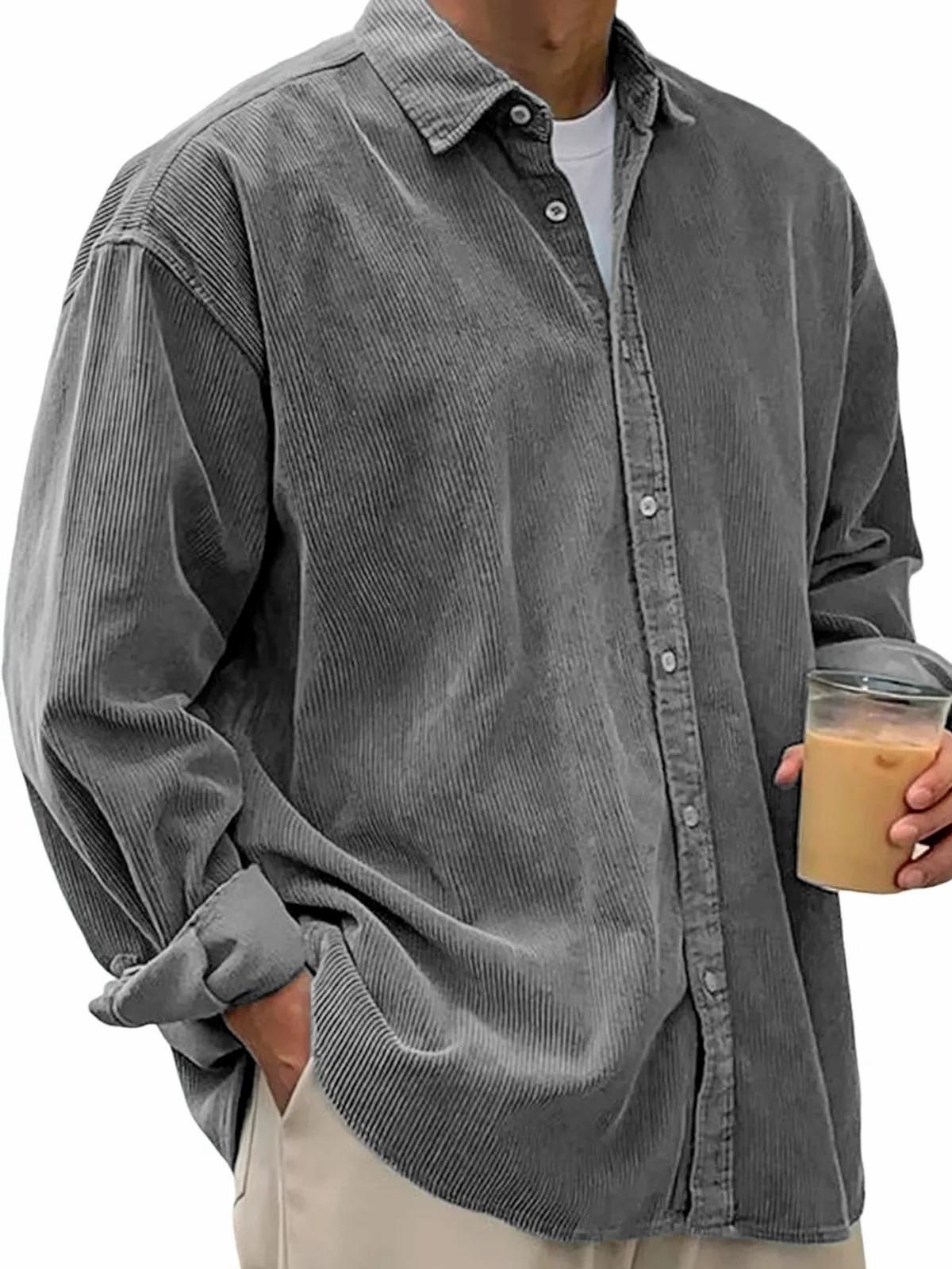 Men S Long Sleeve Corduroy Shirt Loose Fit Casual Style S