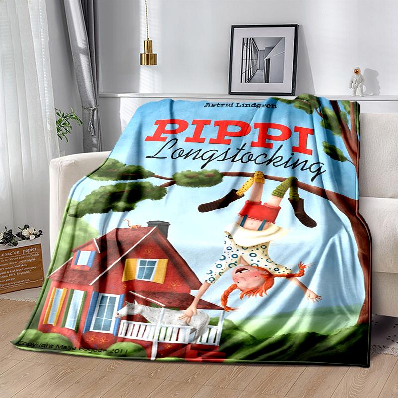 Pippi Longstocking Flannel Blanket Soft Warm All-Season Throw, Design for Camping, Car Travel, Hiking Sofa, Bed, Office Perfect Gift for Parties