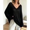 Womens Knit Sweater Fall Lazy Sheer Thin V-Neck Flared Sleeve Pullover Top