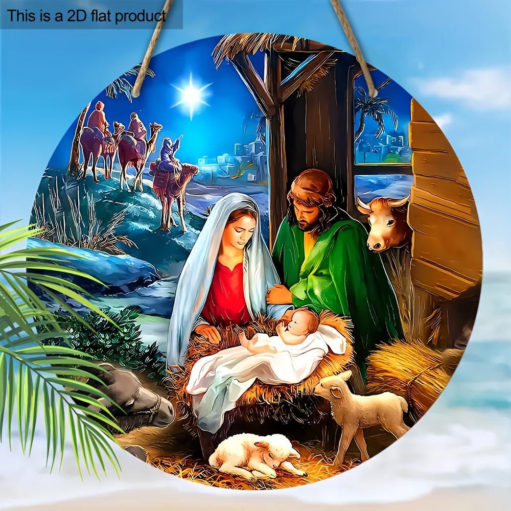 

Дерев яна Класична Сцена, Свята Родина Марії, Ісуса та Йосипа, Корови Ягнята, Верблюди та Три Волхви - для Дверей, Стіни, Дому, Фермерського Будинку 1pc