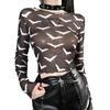 Gothic See Through Mesh Bat Long Sleeve T-Shirt Fairy Grunge Elegant Fungus Edge Basic Tee Elf Girl O-Neck Dress Up Top