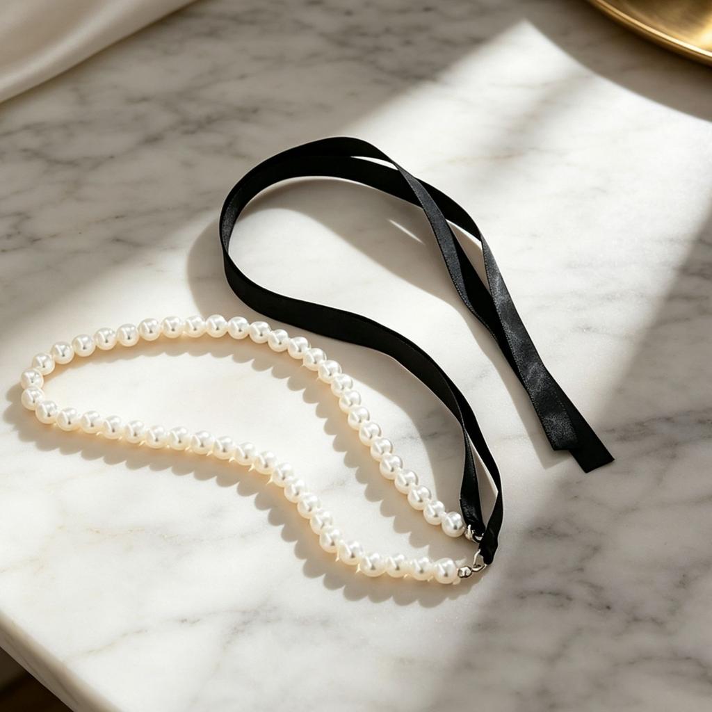 Accessories, retro long bow imitation pearl necklace, fashionable versatile personality gothic necklace