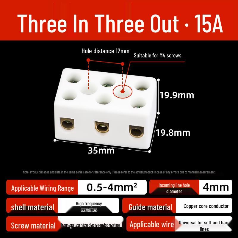 High-Temperature Ceramic Terminal Block, 2-In/2-Out Wire Connector