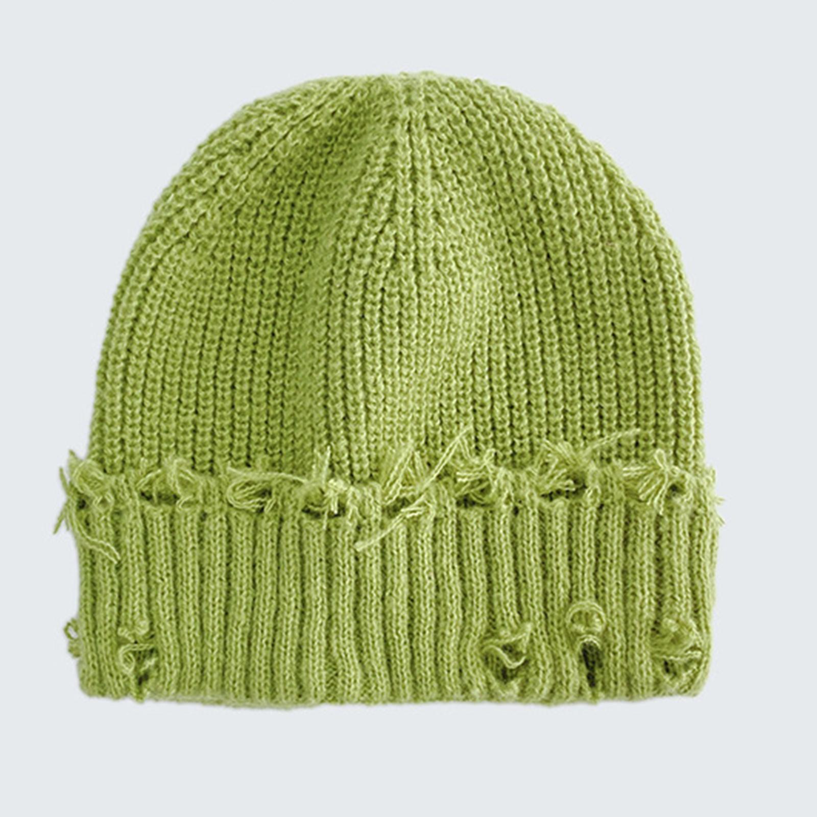 Ladies  Adult Knitted Hat, Woolen Hat, Perforated Hat, Versatile And Eye-catching, Small Face One Size зелёный