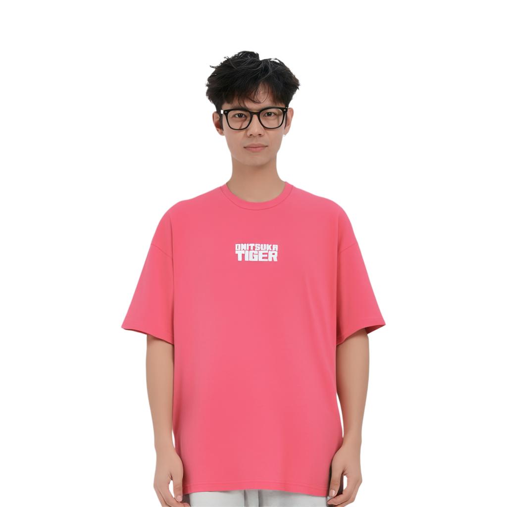 ONITSUKA TIGER Oversized Dopamine Brand Logo Letter Print Casual Pullover Round Neck Short Sleeve T-Shirt Unisex T-Shirt Pink 2183B280-700