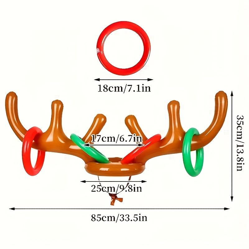 Inflatable Reindeer Horn Game with 1 Horn and 4 Rings, Fun Family Party Toss Game, Great Holiday Party Favors and Supplies
