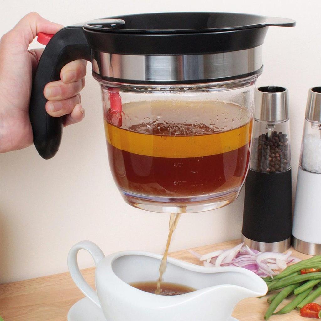 Gravy Fat Separator 1L Grease Strainer Fat Separator And Strainer With Bottom Release , Gravy Jug Fat Separator Cup For Kitchen