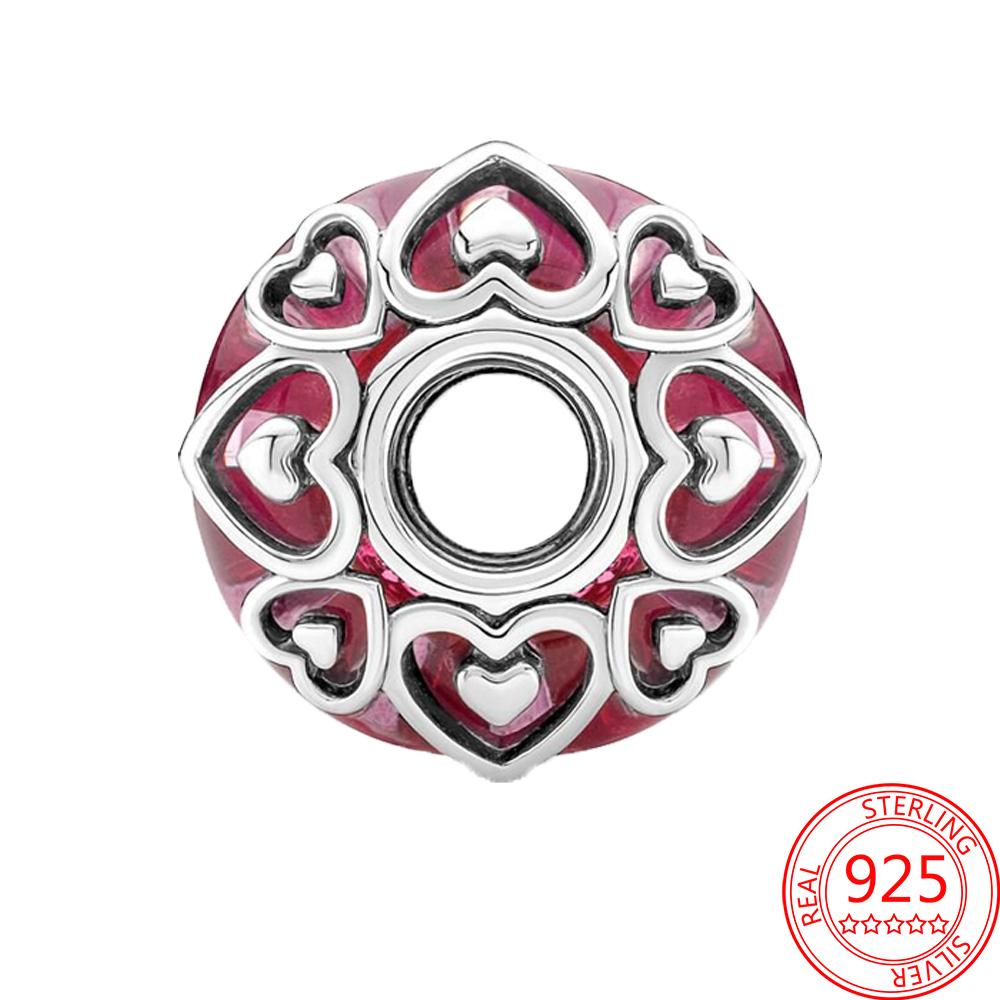 Romantische Perlen, Geständnisse der Liebe, rosa Murano-Glas-Charms, passend für Mode-Armbänder, Mädchen, S925-Sterlingsilber, Schmuck, Geschenk