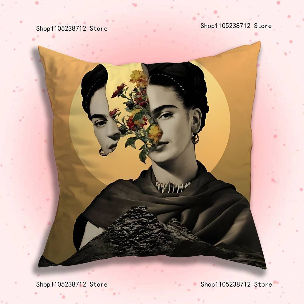 Fashion F-Fridas-S K-Kahlo Pillow Case Plush Fabric Soft Pillowcase Double Sided Print Sofa Cushion Cover Throw