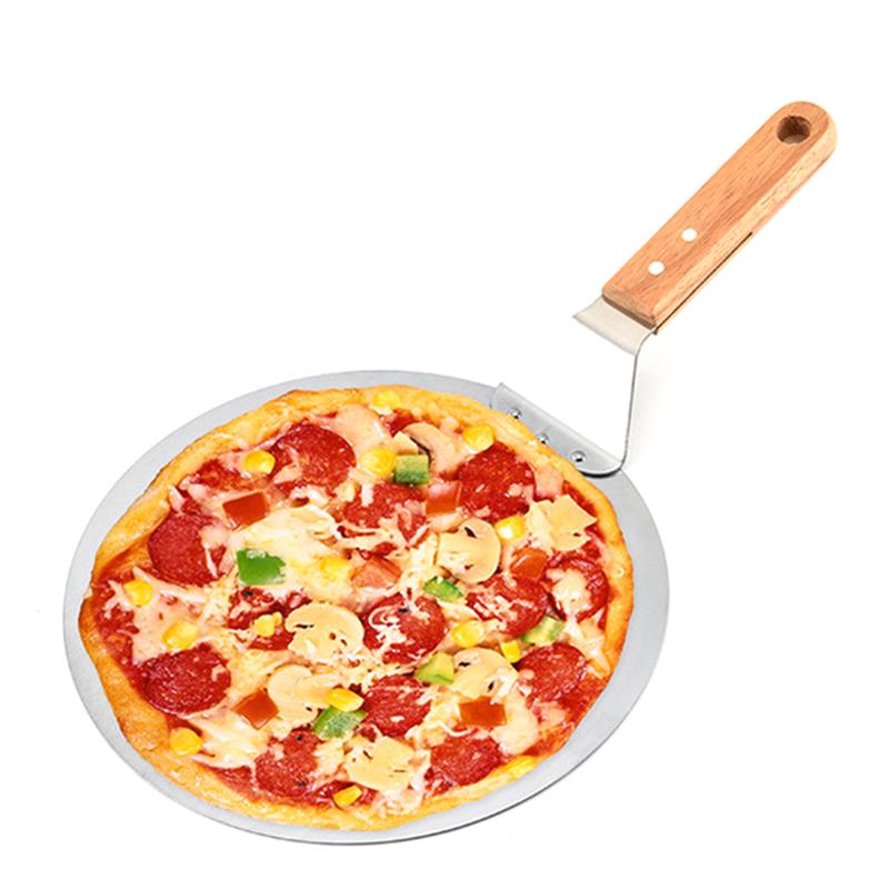 1Pc Pizza Shovel Pastry Tools Accessories Pizza Peel Round Stainless Steel Non-Stick Pizza Paddle Spatula With Oak Wooden Handle