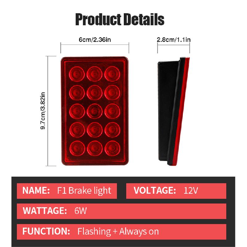 Red Rear Brake Light With 15 Leds For Racing Cars, Motorcycles And Automobiles
