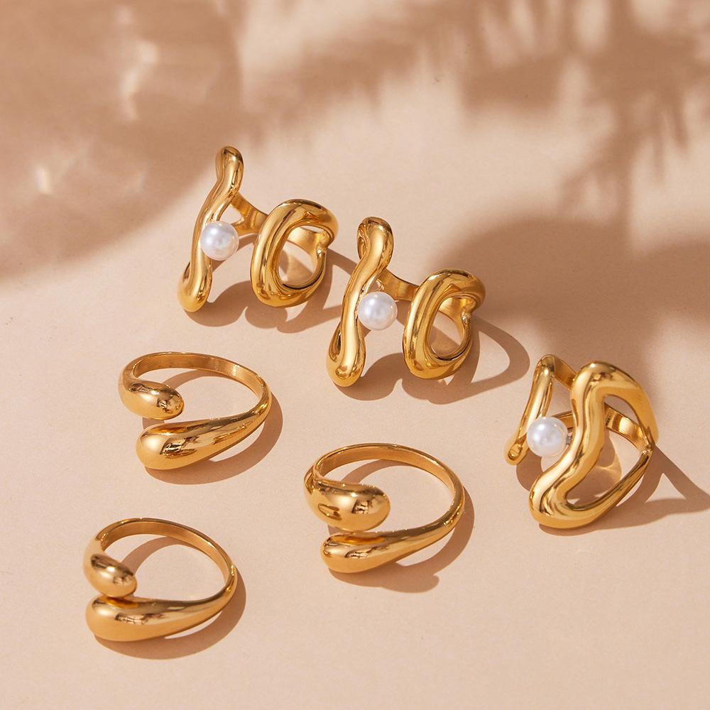 Qiong Yao Irregular Open Ring Set: European & American Heavy Fashion Stainless Steel Rings