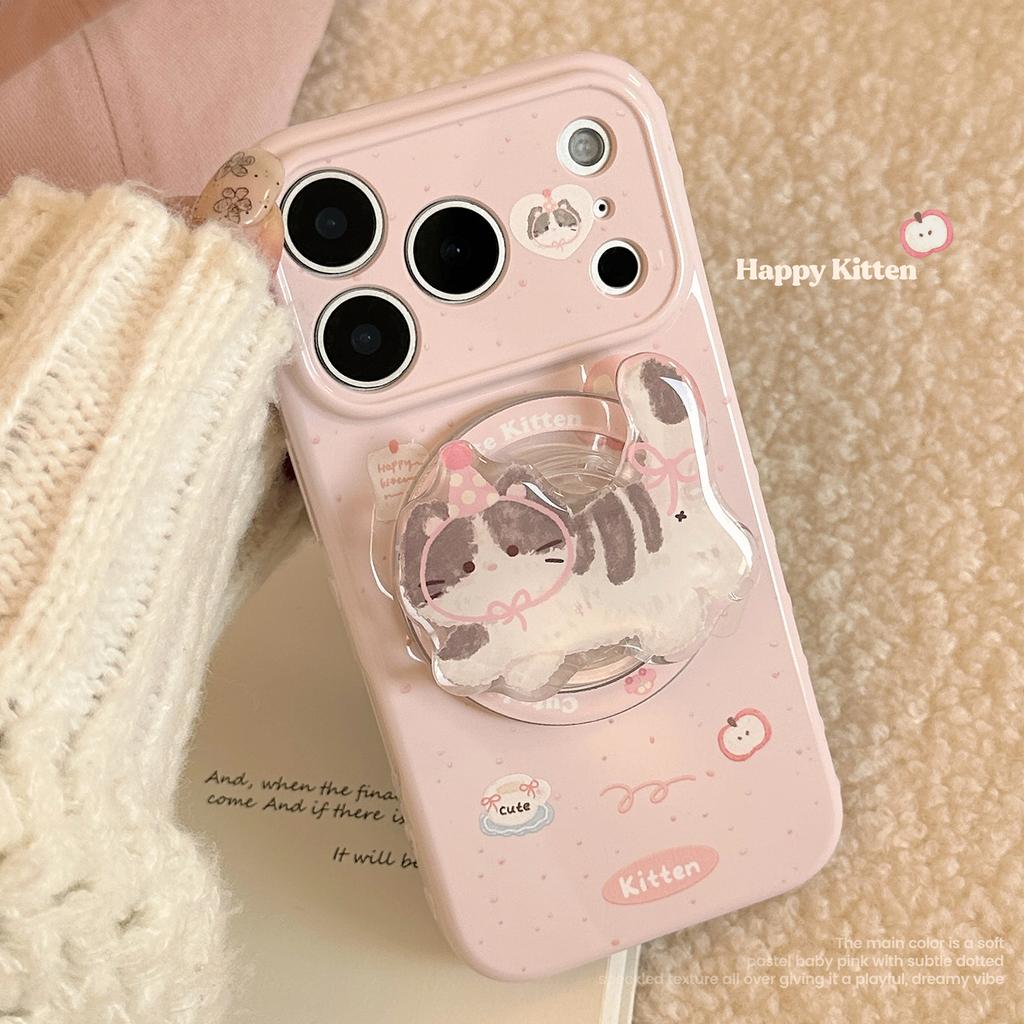 Cute Cat Applies To 17promax iPhone Case Iphone16 Magnetic Suction Bracket 15 Girl Powder 13 Soft Cover