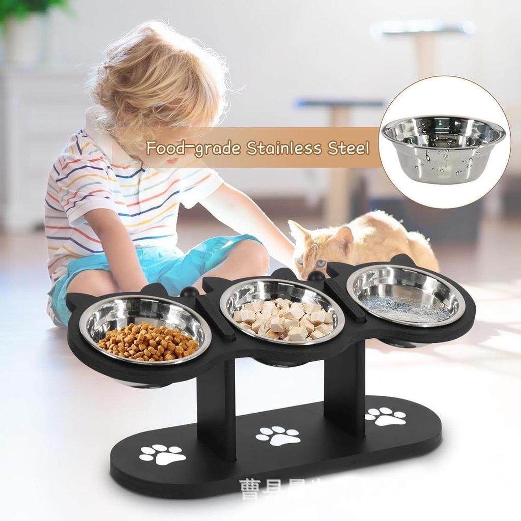 Slanted Wooden Pet Bowl Stand - Vertical Cat Feeder & Dining Table