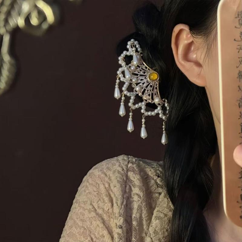 Pearl Hair Comb Women Hanfu Cheongsam Comb Hair Side Hairpin Ancient Tasseled Pearl Hair Ornament Hanfu Hairpin