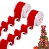 2 Roll Christmas RedVelvet Ribbon With White Tassel Edge DIY Bow Tie Wreath For Christmas Halloween Thanksgiving New Year