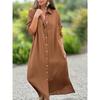 Autumn Women's Dress Cotton Linen Shirt Long Skirt Fashionable Single Breasted Casual Long Sleeved Cardigan Dress