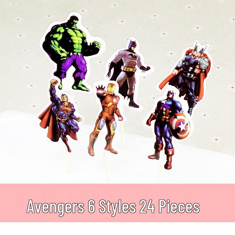 Spider-Man Avengers Cake Topper Decoration Toothpick Insert Hero Figurine Flag