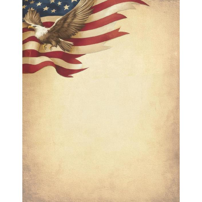Land of the Brave - Patriotic Paper - 50 Sheets - 8.5 x 11 - Flag Stationery (4th of July Paper)