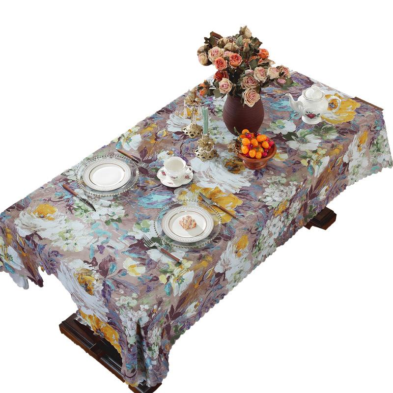 Country Retro Oil Painting Big Flower Cotton And Linen Tablecloth Pastoral Table Cloth Coffee Table Cover High-End Tablecloth