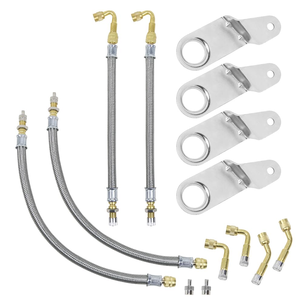 Kyostar Удлинители штока клапана, Комплект для накачки двойных шин, 6-компонентный удлинитель клапана, латунный адаптер и 4-компонентный кронштейн, Универсальный комплект для подкачки воздуха