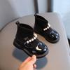Girls' Winter Fashion Round Toe Patent Leather Shoes with Velvet Lining
