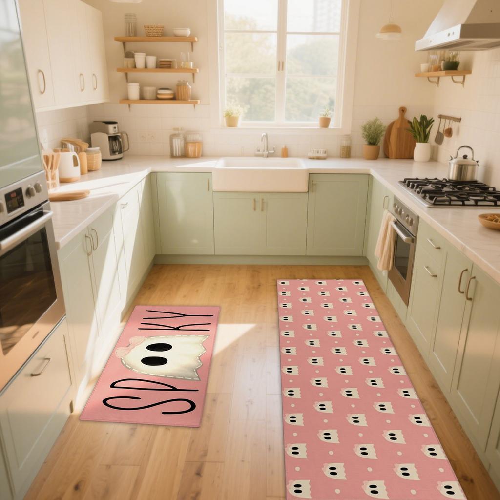 Halloween Ghosts And Horror Polka Dot Kitchen Rug 2-Piece Set, Fun Kitchen Mats, Suitable For Home Use