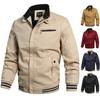 Autumn Men's Casual Jacket Cotton Washing Tooling Coat Solid Color Collar Tooling Youth Jacket Thin