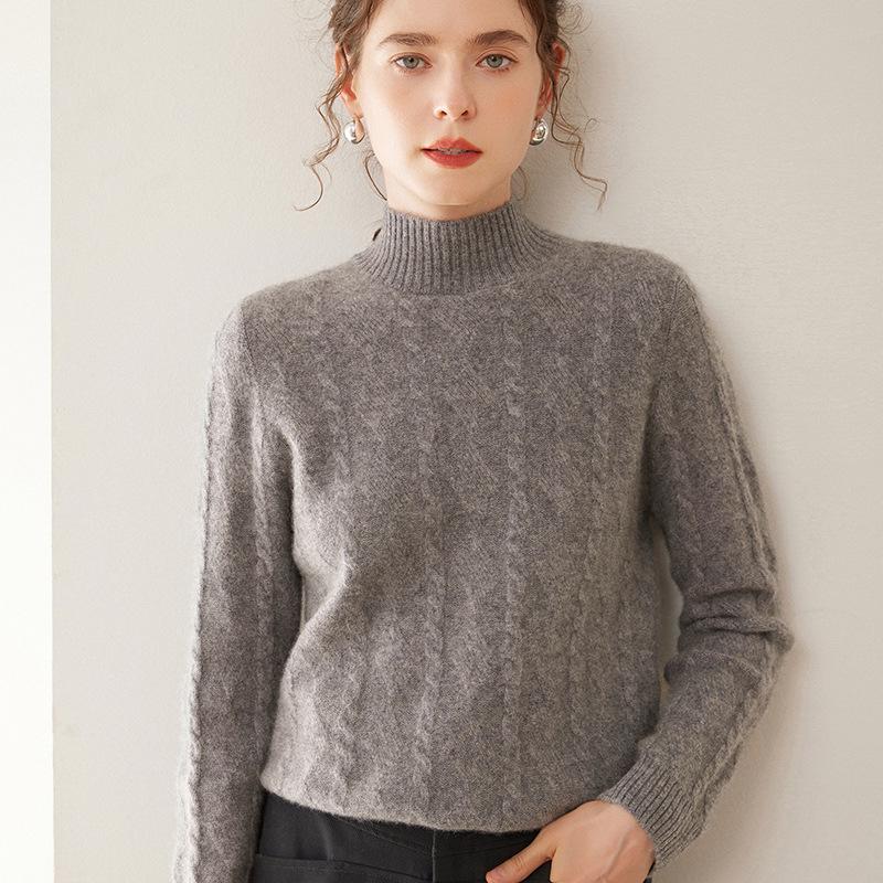 Women's Winter Cashmere Knit: Half-High Collar, Thickened, Loose Fit Sweater