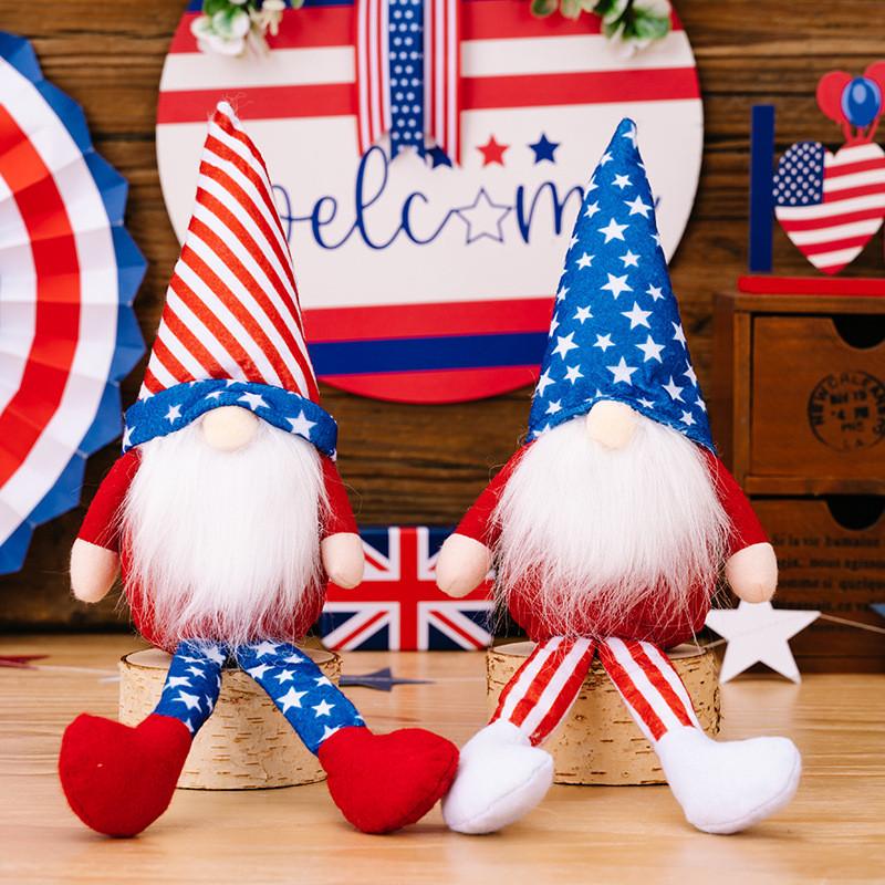 American New Independence Day Striped Star Hanging Gnome Plush Figurine Gift