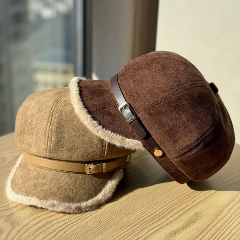 Women S Fashionable Frayed Edge Octagonal Newsboy Cap With Belt Buckle For Autumn Winter