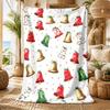 Watercolor Christmas Bell Dot Print Blanket Red Green Golden Xmas Bell Pattern Soft Warm Holiday Blanket All Season Use