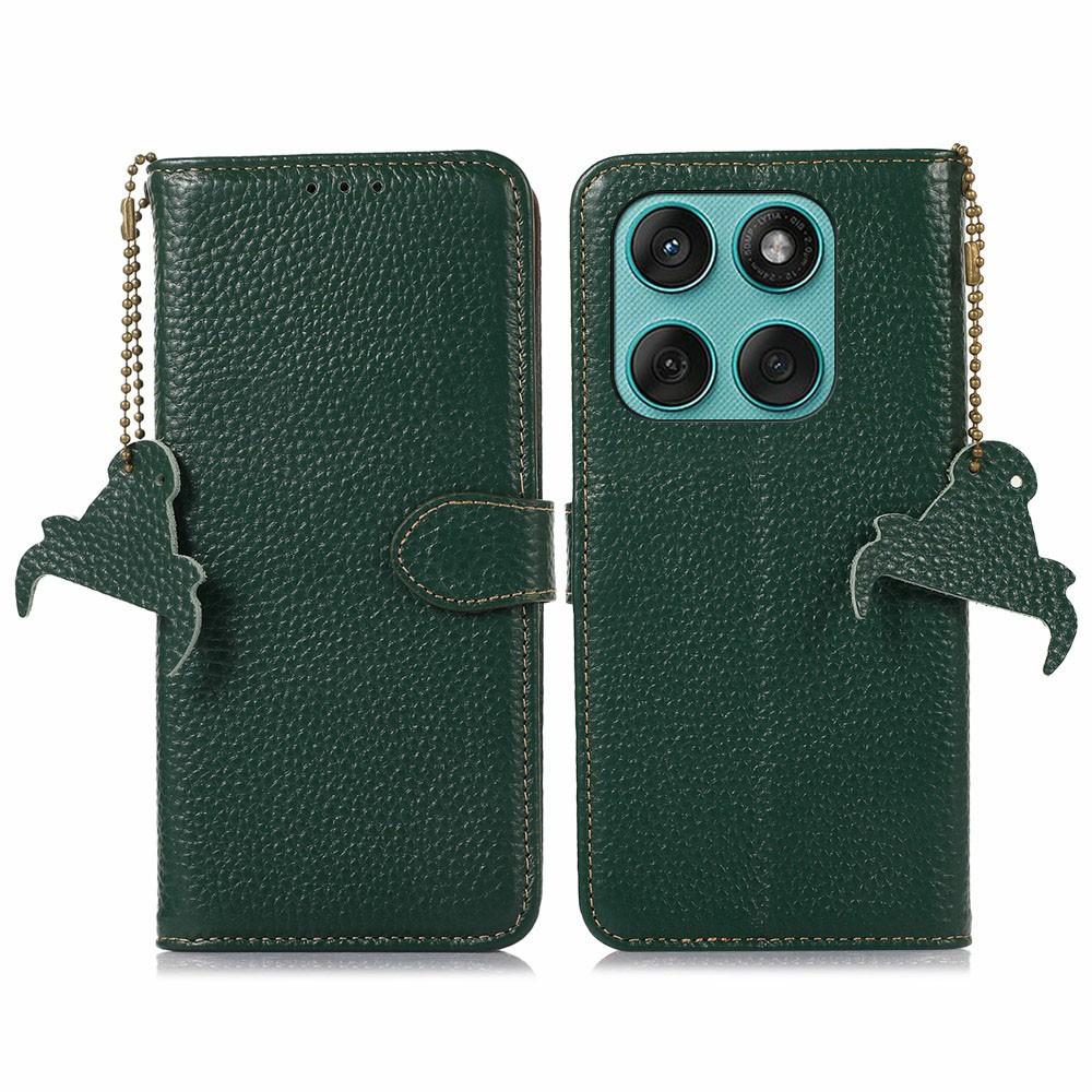 For Motorola Edge 60 Fusion 5G Case RFID Blocking Genuine Cow Leather Phone Cover Litchi Texture
