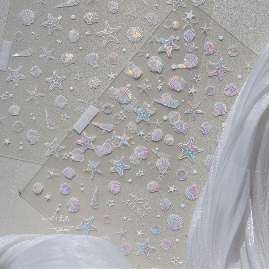 Shell Light Nail Stickers Ice Transparent Beach Ocean Shell Starfish Stars Bubble Nail 3D Decorations Nail Art Stickers
