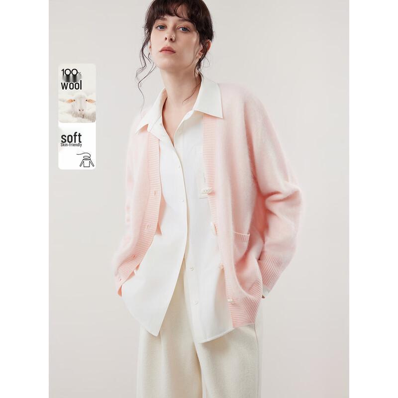 ELLE 100% Merino Wool French Style Knit Cardigan L