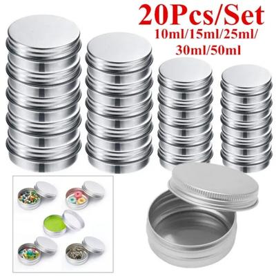 20Pcs Tin Cans Screw Top Round Metal Lip Balm Cream Tins Containers Balm Tin Storage Jar Containers10ML-50ML