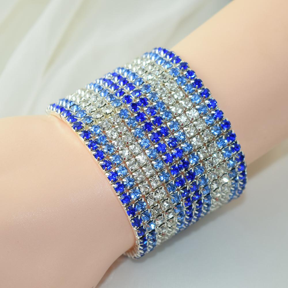 Bracelet Super Flash Incrusté de Cristal Brillant Strass Multi-Couches Large Cordon Élastique Ornement