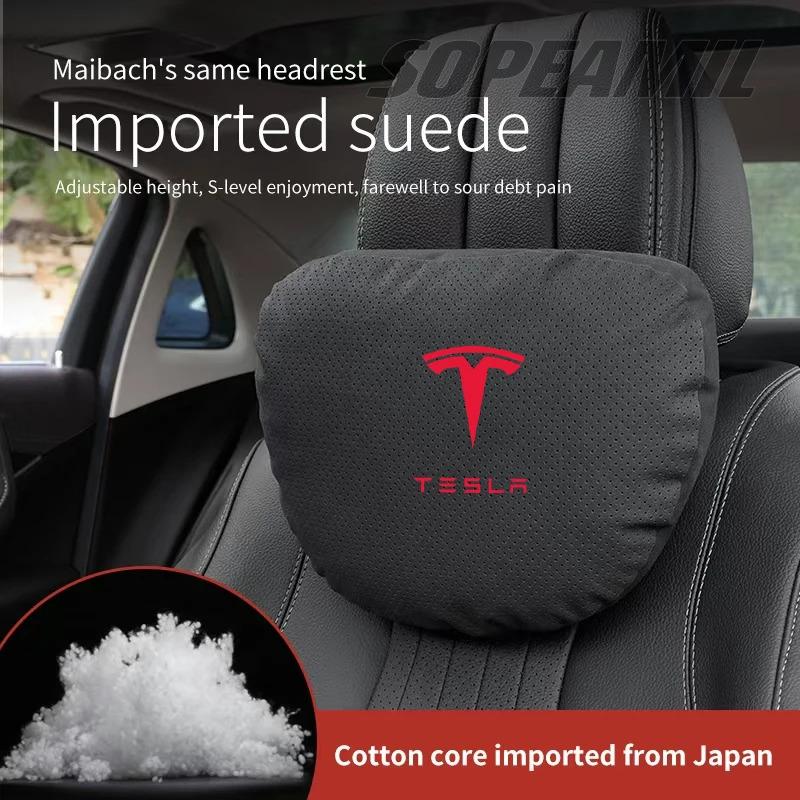 TDMC1 Car Ventilate Suede Headrest Neck Support Tesla Model 3 Model Y Model S Model X Cybertruck Roadsrer Seat Waist Cushion Pillow