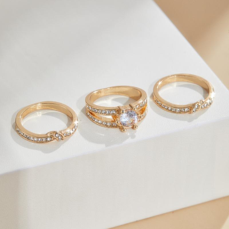 

3 шт. Кольца цвета золота в стиле легкой роскоши ретро с инкрустацией цирконом, модные изысканные аксессуары для помолвки, свадьбы, вечеринки, свадебный циркон 9