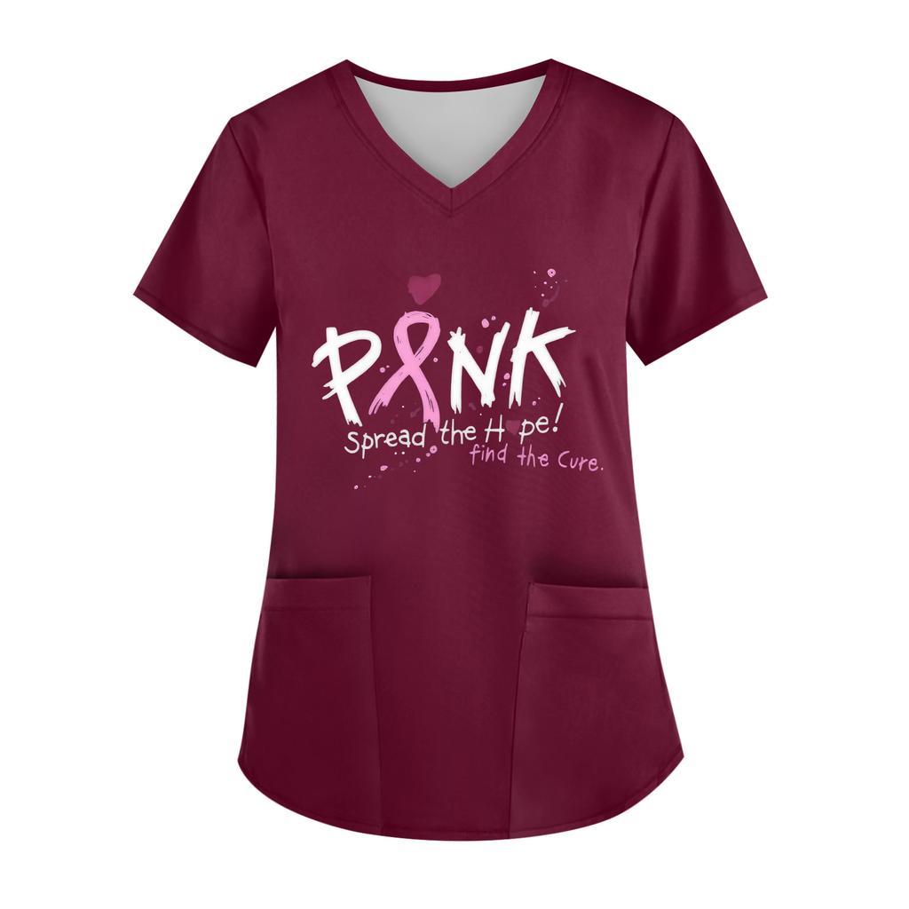 Women's V-Neck Short-Sleeve Pocketed Top With Side Slit