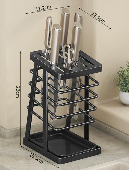Countertop Knife Block with Drainage, Integrated Kitchen Knife Organizer, Space-Saving Rack for Chef Knives and Utensils чёрный