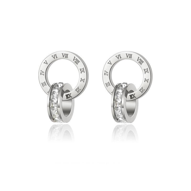 Diamantbesetzte, ineinandergreifende römische Ziffern-Creolen mit Zirkonia-Hängern für Damen