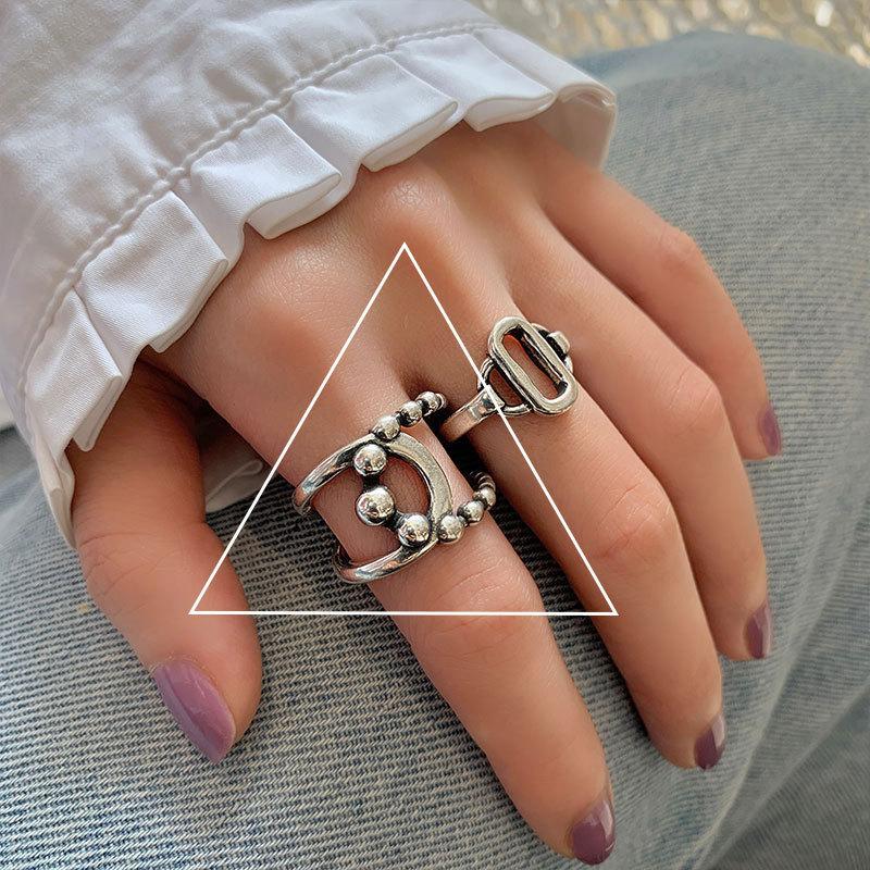 Trendy Distressed Retro Hollow Letter Ring With Geometric Elements For Fashion Womens